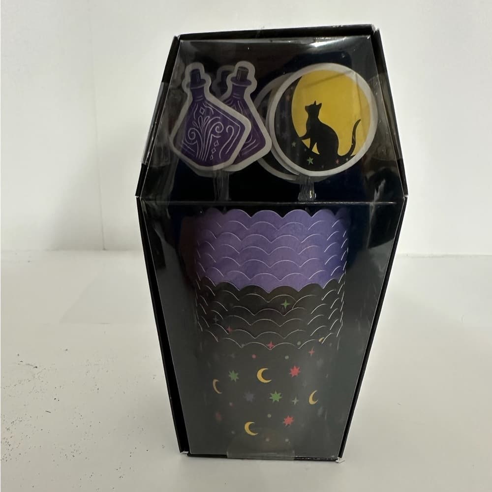 NIB Celebrate Halloween Cat Potion Baking Cup Kit Coffin Box 12 Cups 12 Toppers - Thumbnail 2