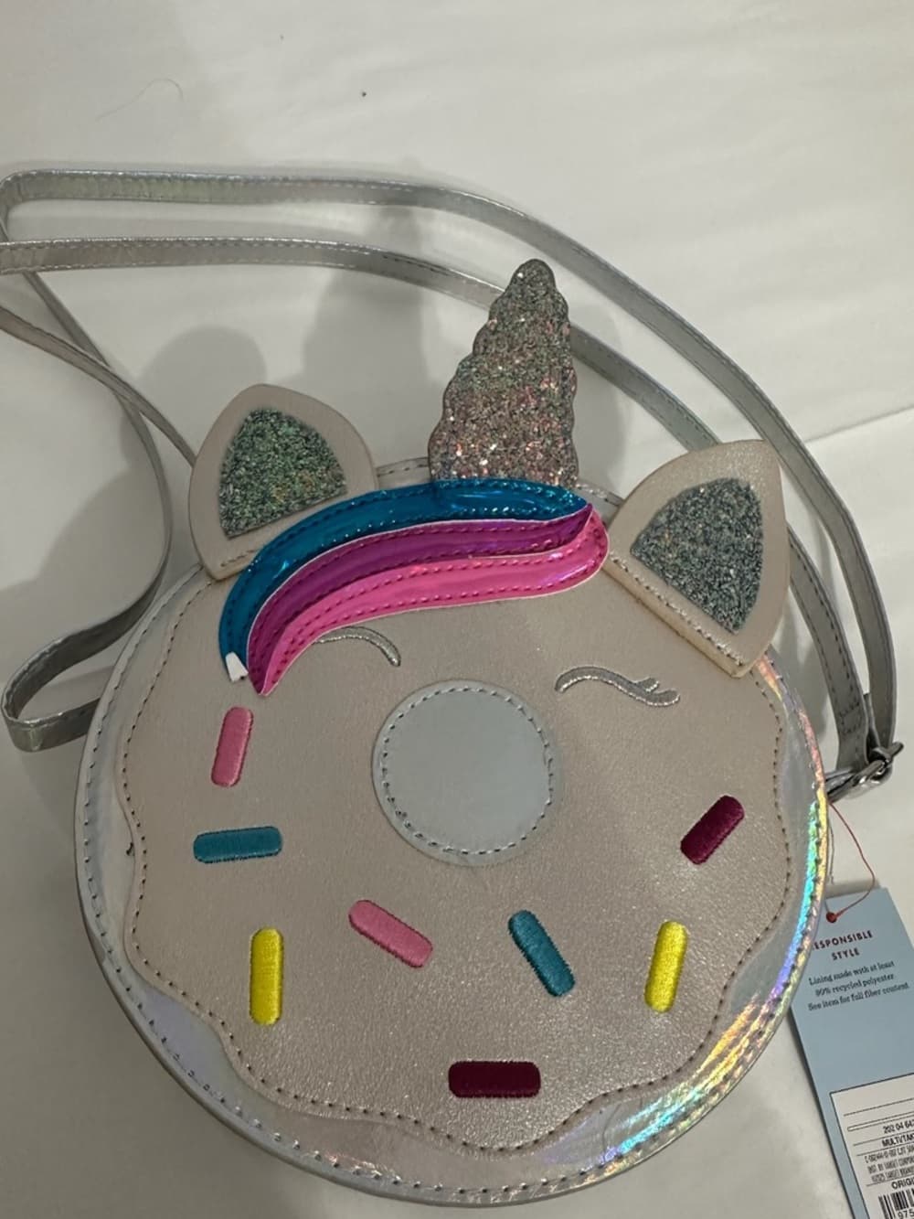 NWT Cat & Jack Unicorn Donut Crossbody Bag Kids Glitter Holographic Whimsical - Thumbnail 6