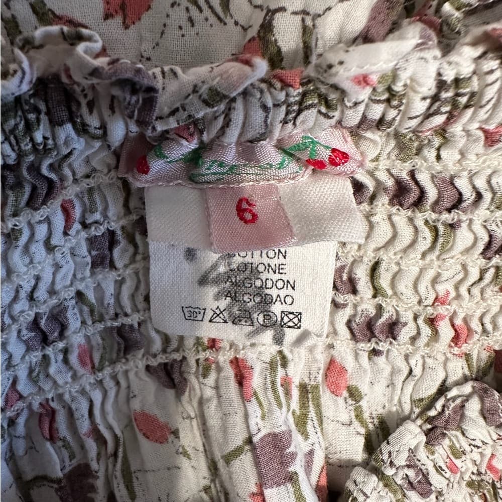 Bonpoint Floral Print Tiered Cotton Skirt with Elastic Drawstring Waist Girls 6 - Thumbnail 5
