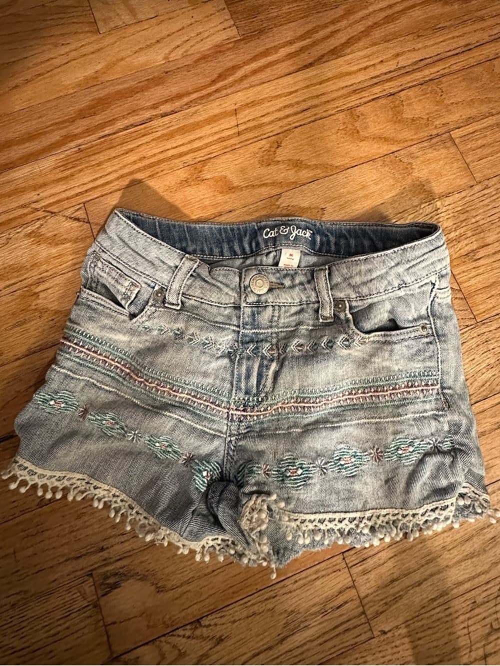 Cat & Jack Girls Embroidered Denim Shorts Boho Fringe Hem Girls Medium - Thumbnail 5