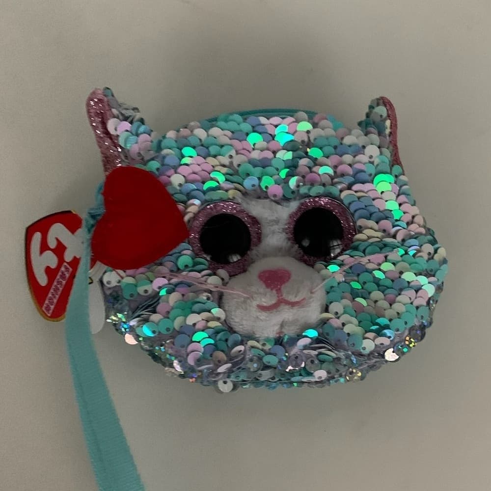 TY Fashion Whimsy “Unicorn Blue” Sequin Cat Wristlet Coin Purse (Approx 5in) NWT - Thumbnail 2