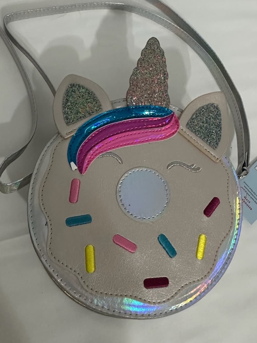 NWT Cat & Jack Unicorn Donut Crossbody Bag Kids Glitter Holographic Whimsical - Thumbnail 2
