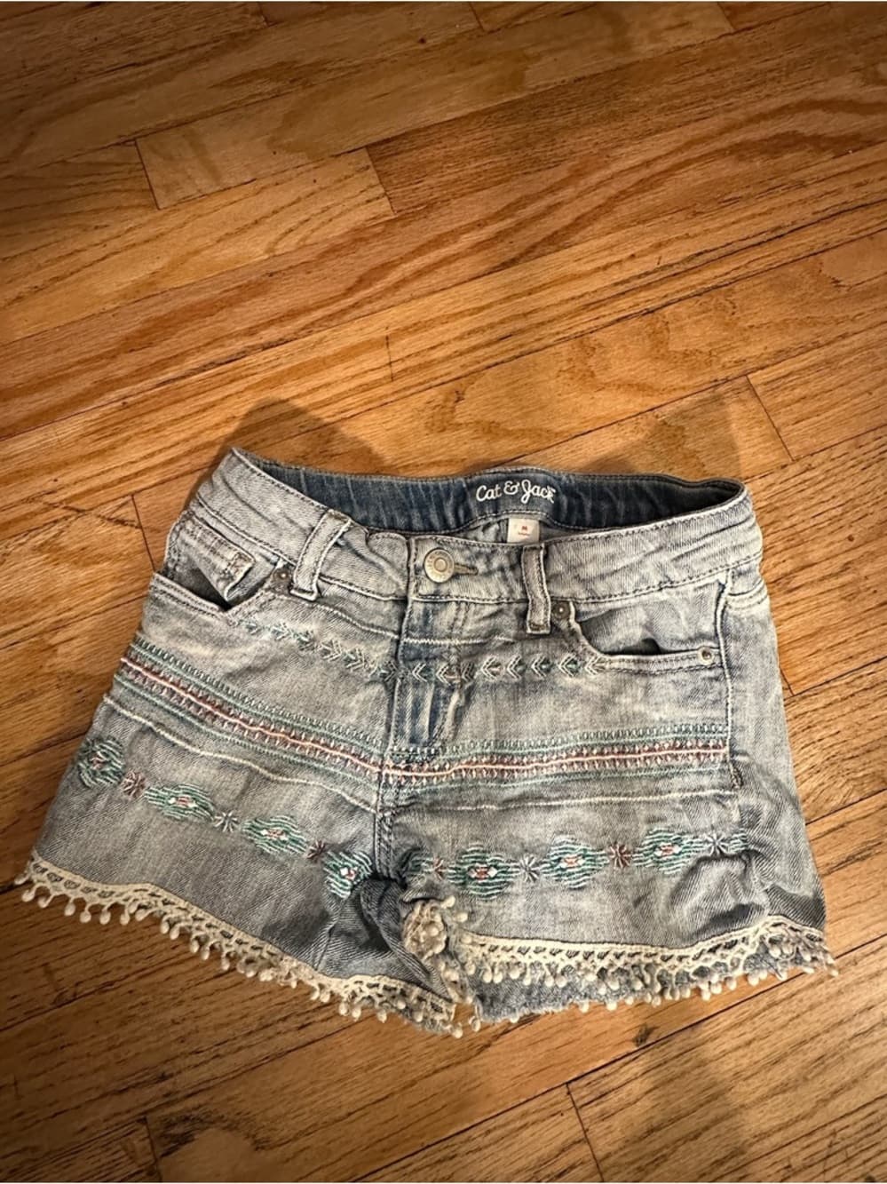 Cat & Jack Girls Embroidered Denim Shorts Boho Fringe Hem Girls Medium - Thumbnail 2