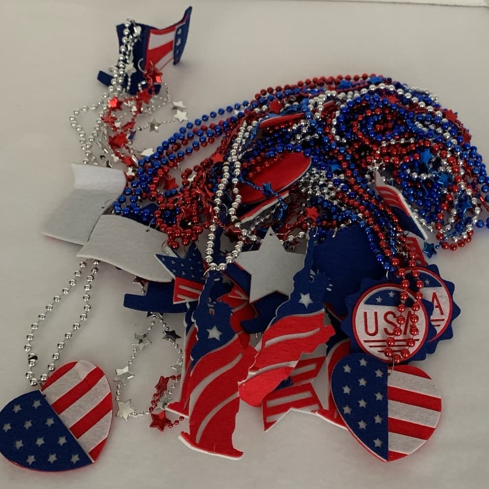 Patriotic USA Necklace Set Red, White & Blue Beads Party Accessories July 4th - Thumbnail 7