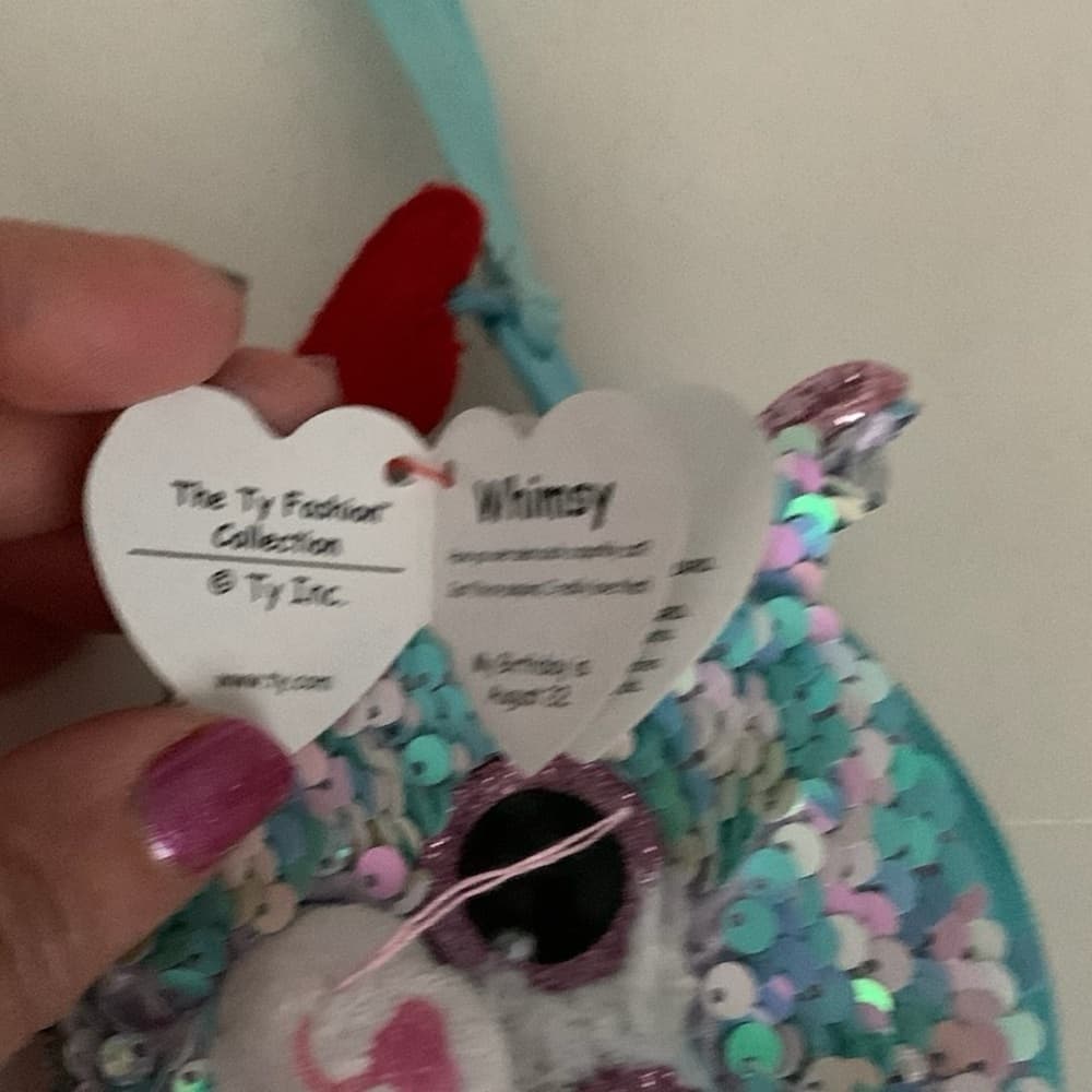 TY Fashion Whimsy “Unicorn Blue” Sequin Cat Wristlet Coin Purse (Approx 5in) NWT - Thumbnail 4