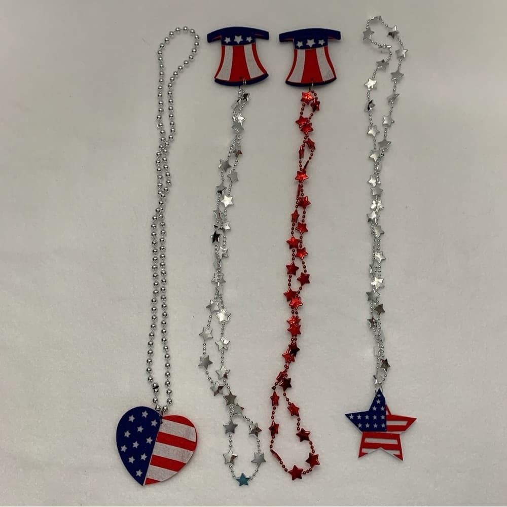 Patriotic USA Necklace Set Red, White & Blue Beads Party Accessories July 4th - Thumbnail 8