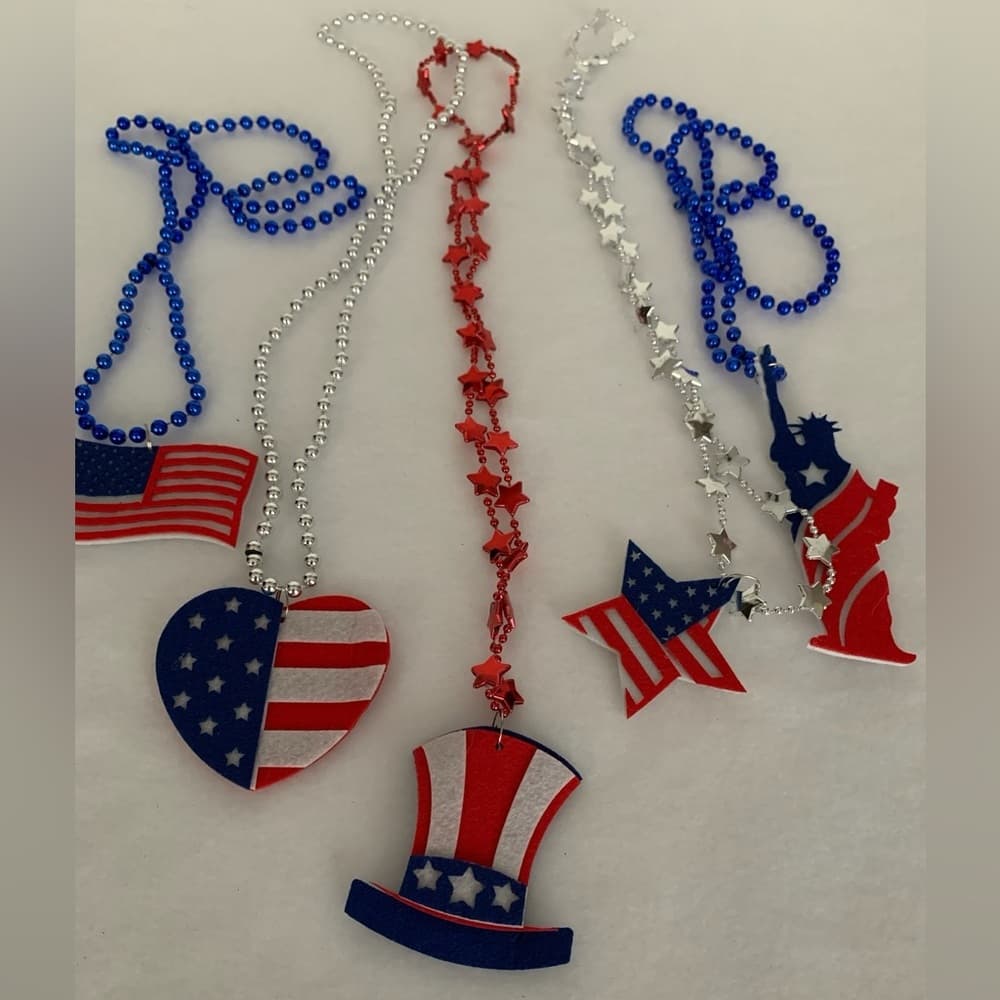 Patriotic USA Necklace Set Red, White & Blue Beads Party Accessories July 4th - Thumbnail 2