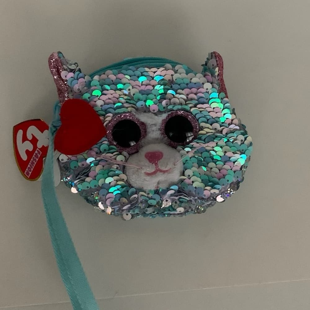 TY Fashion Whimsy “Unicorn Blue” Sequin Cat Wristlet Coin Purse (Approx 5in) NWT - Thumbnail 6