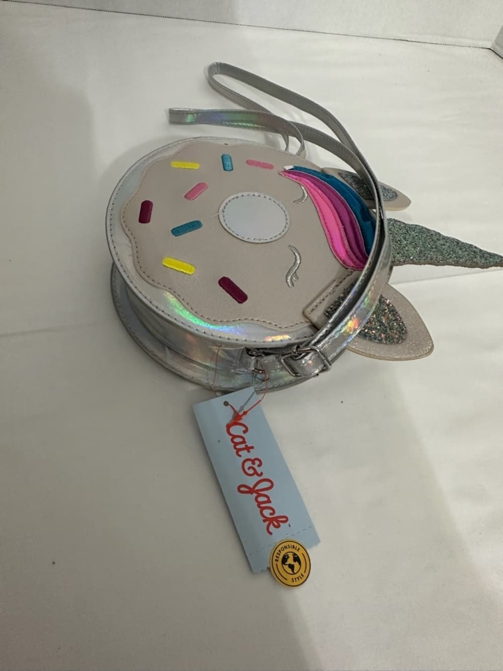 NWT Cat & Jack Unicorn Donut Crossbody Bag Kids Glitter Holographic Whimsical - Thumbnail 7