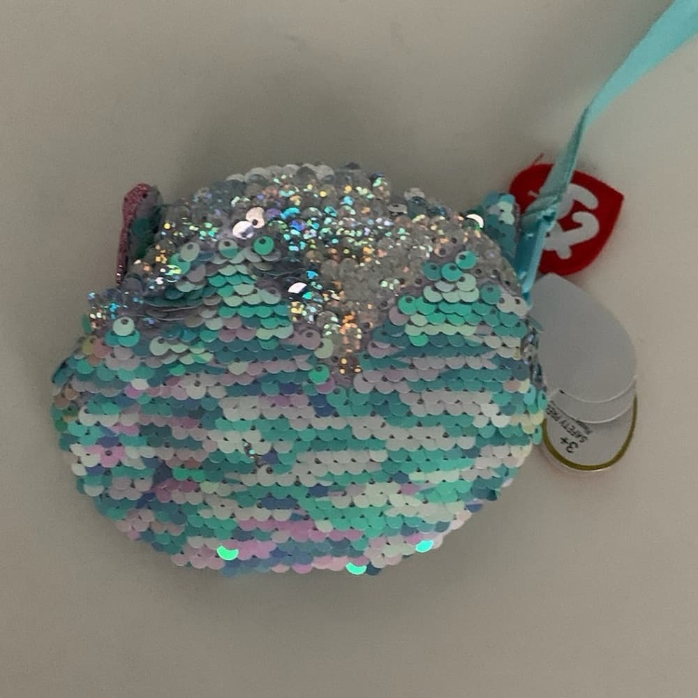 TY Fashion Whimsy “Unicorn Blue” Sequin Cat Wristlet Coin Purse (Approx 5in) NWT - Thumbnail 3