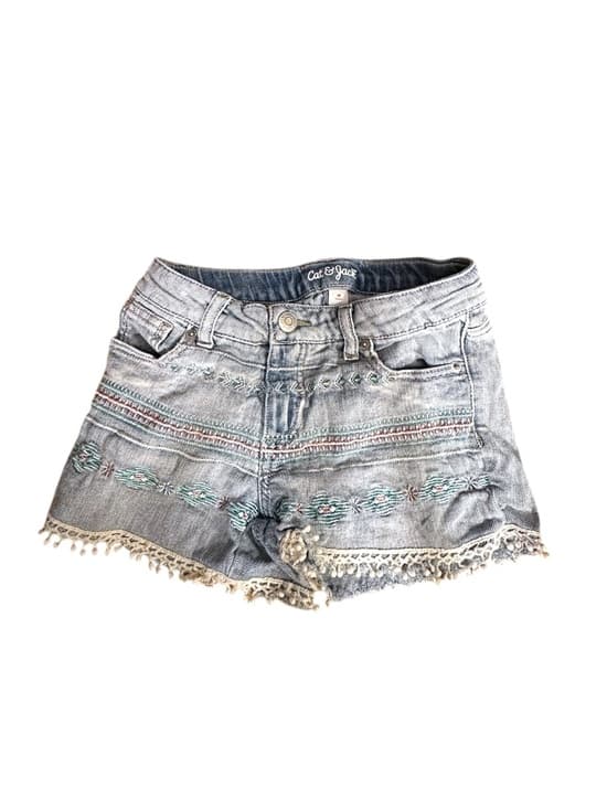 Cat & Jack Girls Embroidered Denim Shorts Boho Fringe Hem Girls Medium - Thumbnail 9
