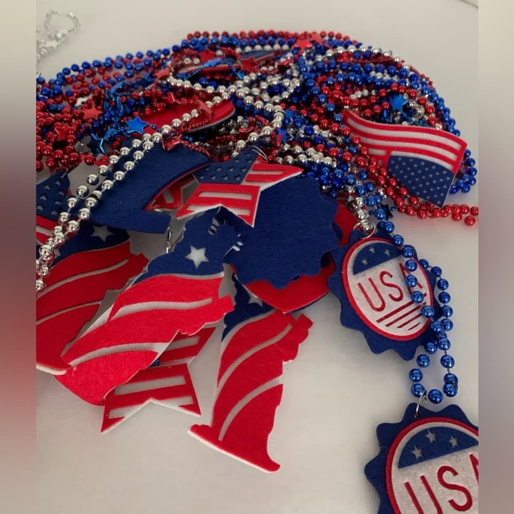 Patriotic USA Necklace Set Red, White & Blue Beads Party Accessories July 4th - Thumbnail 4