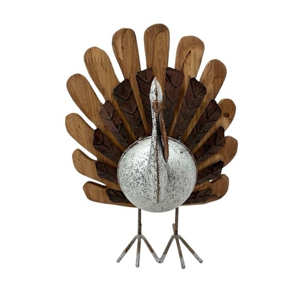 NEW Thanksgiving Turkey Decoration Rustic Whimsical Wood Metal Decor Farmhouse - Thumbnail 6