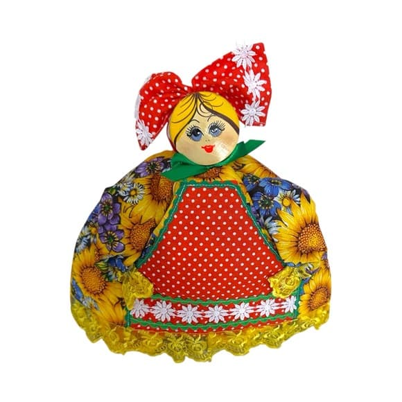 Vintage Russian Tea Cozy Farmhouse Folk Kitchen Doll Sunflower Print Cottagecore - Thumbnail 7