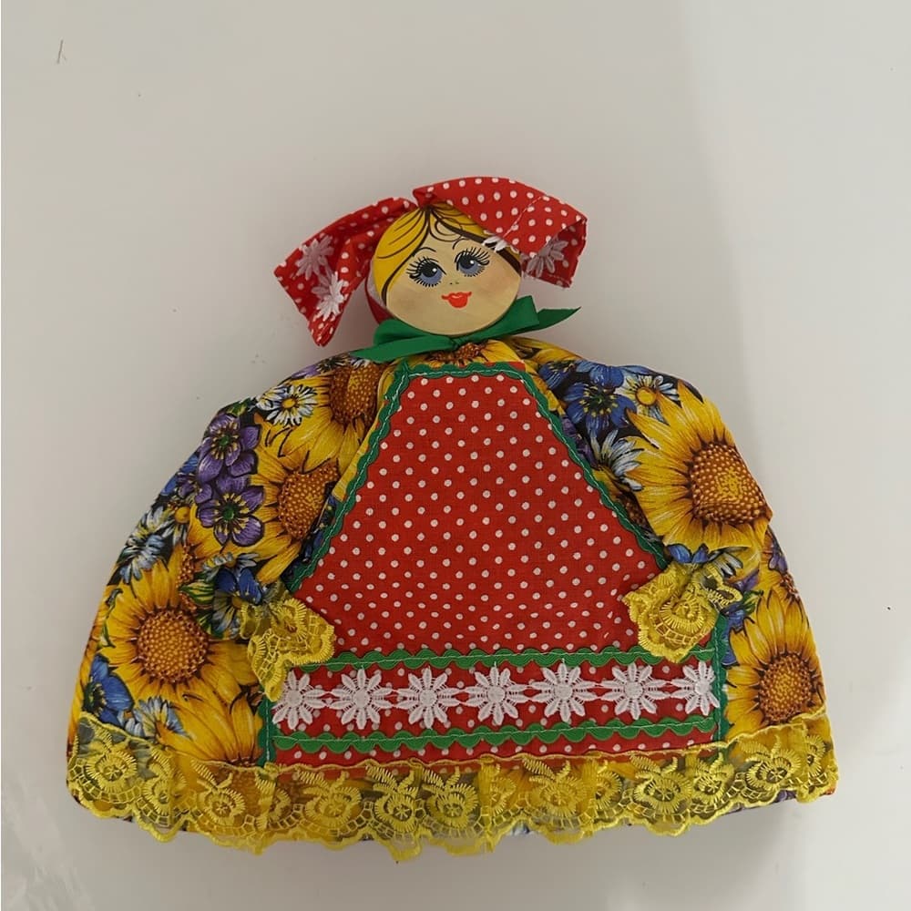 Vintage Russian Tea Cozy Farmhouse Folk Kitchen Doll Sunflower Print Cottagecore - Thumbnail 5