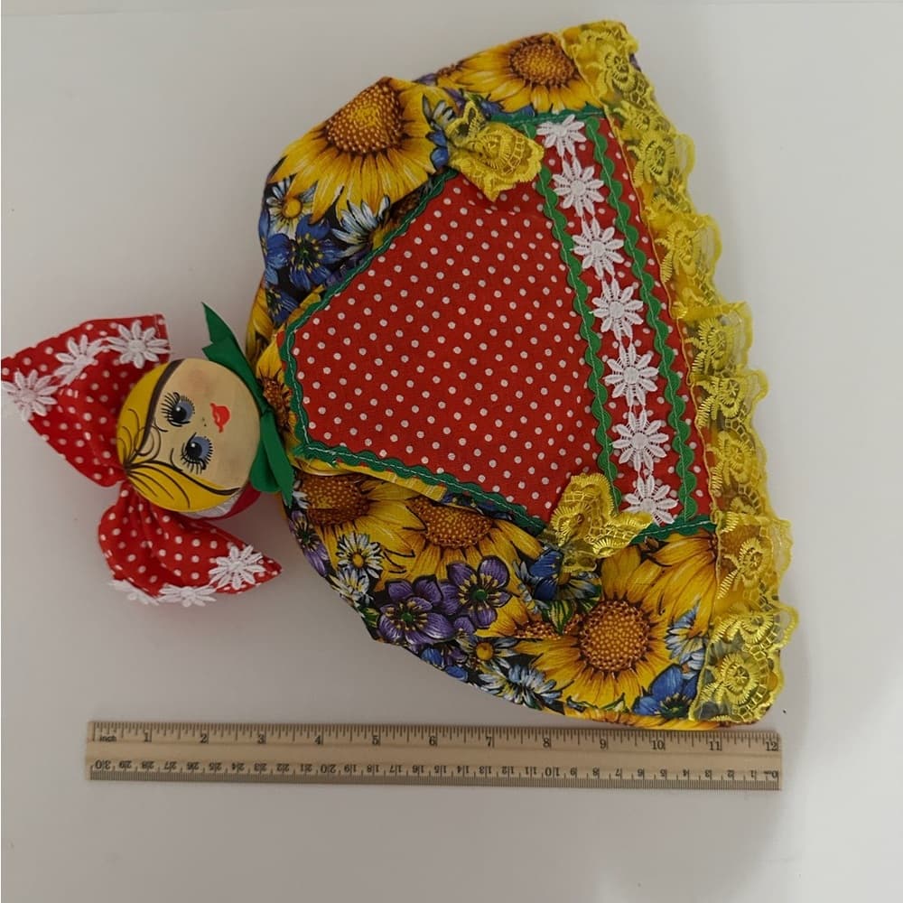Vintage Russian Tea Cozy Farmhouse Folk Kitchen Doll Sunflower Print Cottagecore