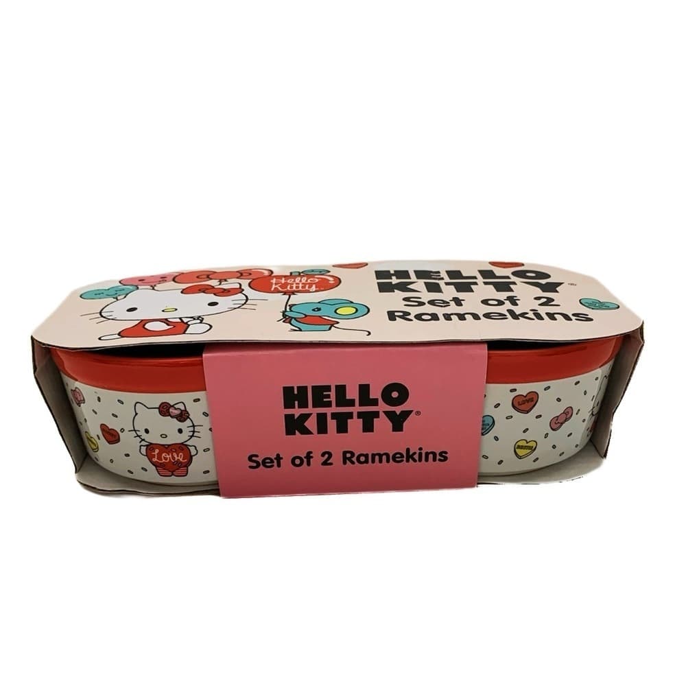 Hello Kitty Set of 2 Valentine’s Day Ramekins decorated w/ Candy Hearts Sprinkle