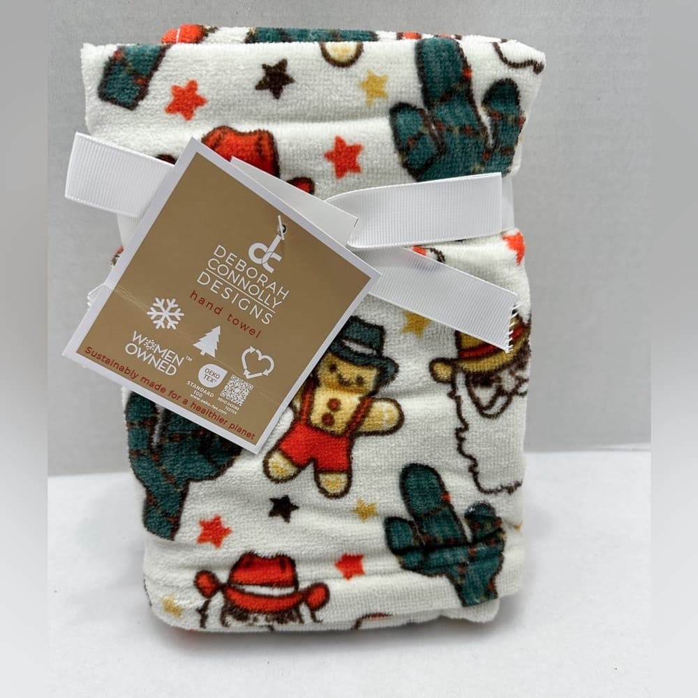 NWT Deborah Connolly Designs Cowboy Western Christmas Gingerbread Hand Towel