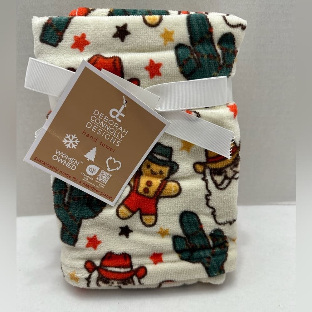 NWT Deborah Connolly Designs Cowboy Western Christmas Gingerbread Hand Towel - Thumbnail 2