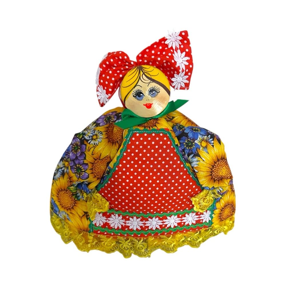 Vintage Russian Tea Cozy Farmhouse Folk Kitchen Doll Sunflower Print Cottagecore - Thumbnail 6