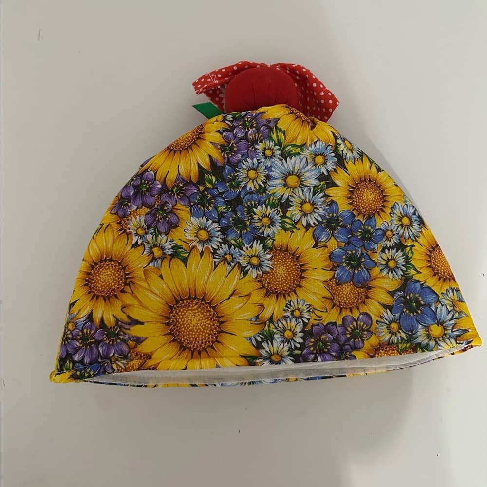 Vintage Russian Tea Cozy Farmhouse Folk Kitchen Doll Sunflower Print Cottagecore - Thumbnail 4