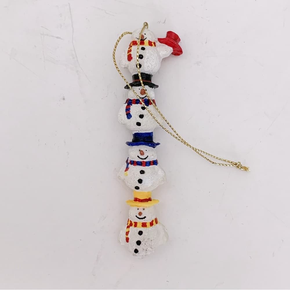 Vintage Snowmen with Hats Stack Ornament Festive Decor Holiday Gift Idea - Thumbnail 2