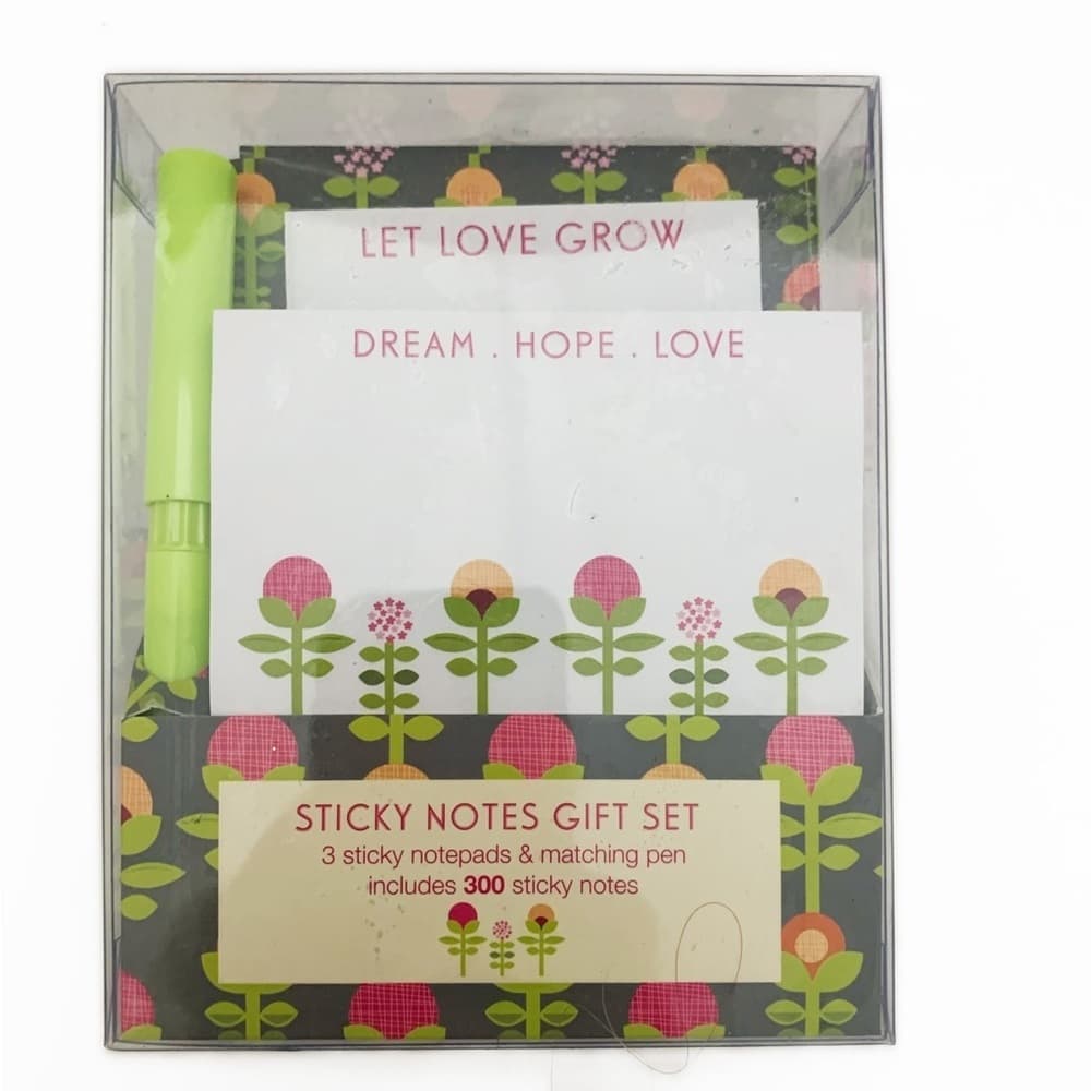 Colorful Flower Sticky Notes Gift Set w Matching Pen - 300 Sticky Notes Included