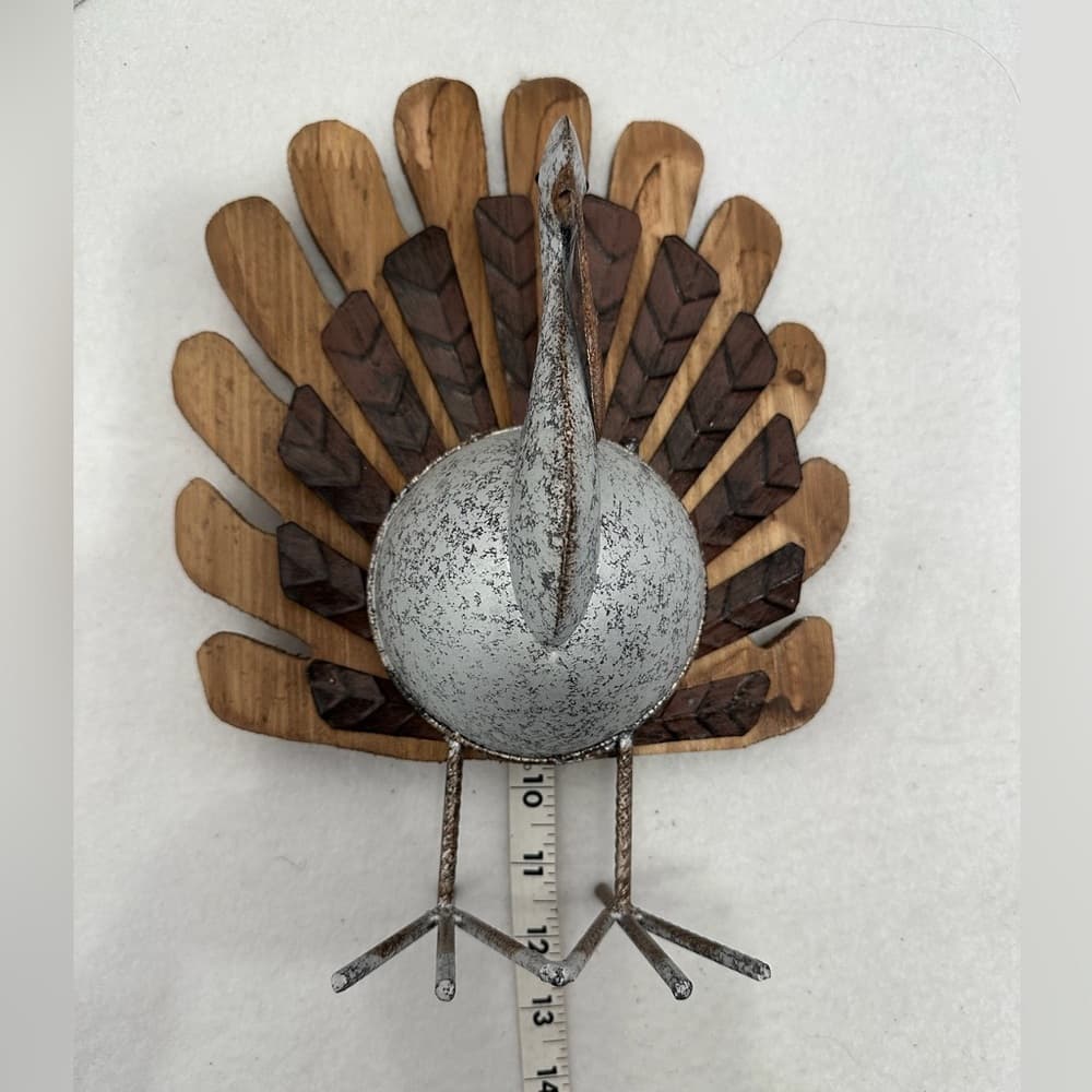 NEW Thanksgiving Turkey Decoration Rustic Whimsical Wood Metal Decor Farmhouse - Thumbnail 4