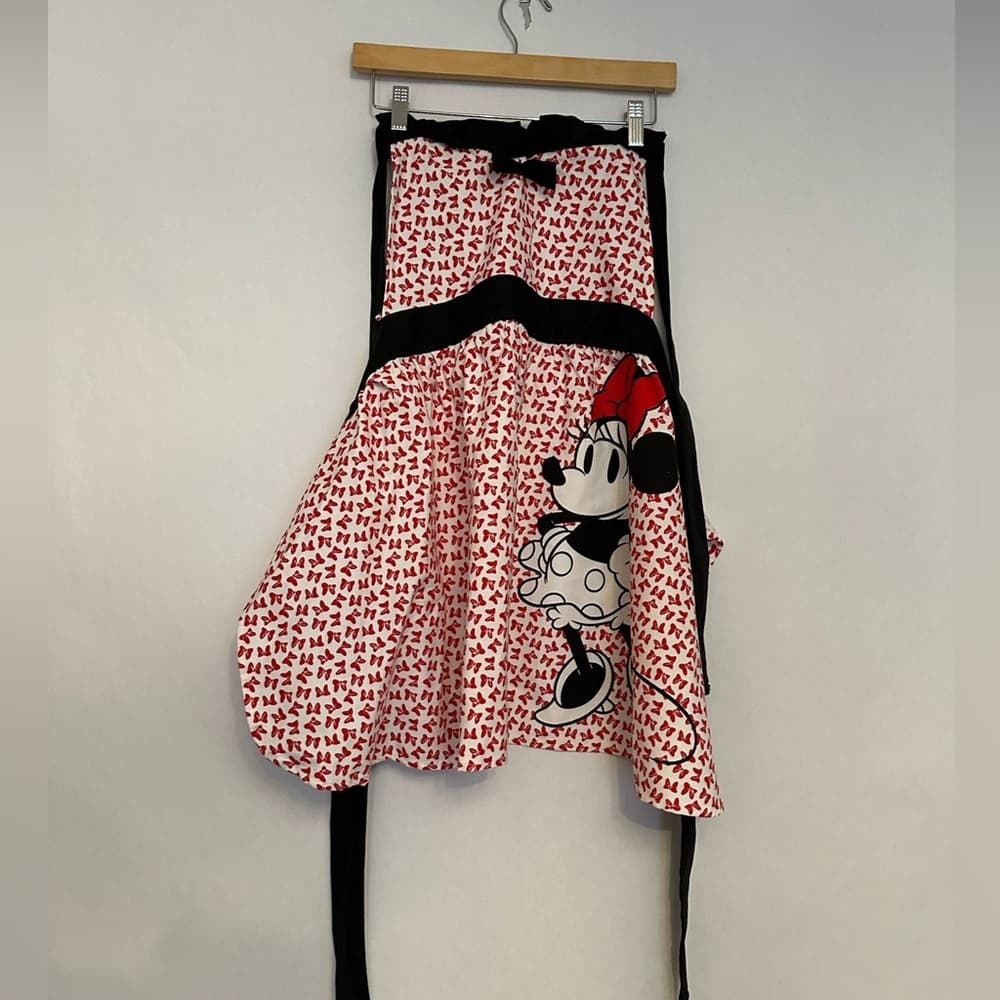 Minnie Mouse Apron Disney Red White Black Tie Top Waist Retro Red Bow Print - Thumbnail 5