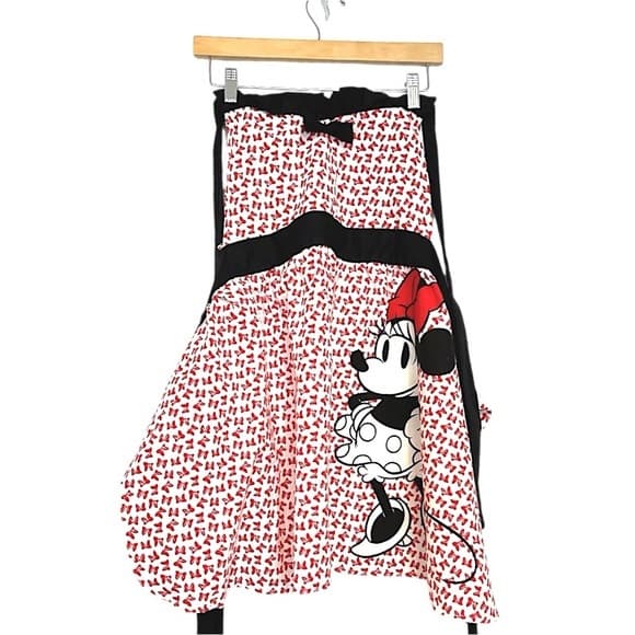 Minnie Mouse Apron Disney Red White Black Tie Top Waist Retro Red Bow Print - Thumbnail 8