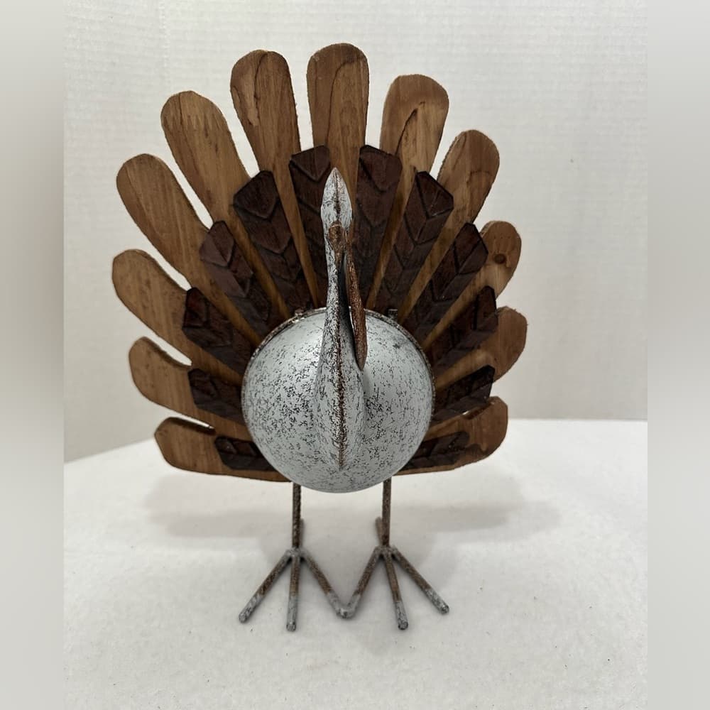 NEW Thanksgiving Turkey Decoration Rustic Whimsical Wood Metal Decor Farmhouse - Thumbnail 2