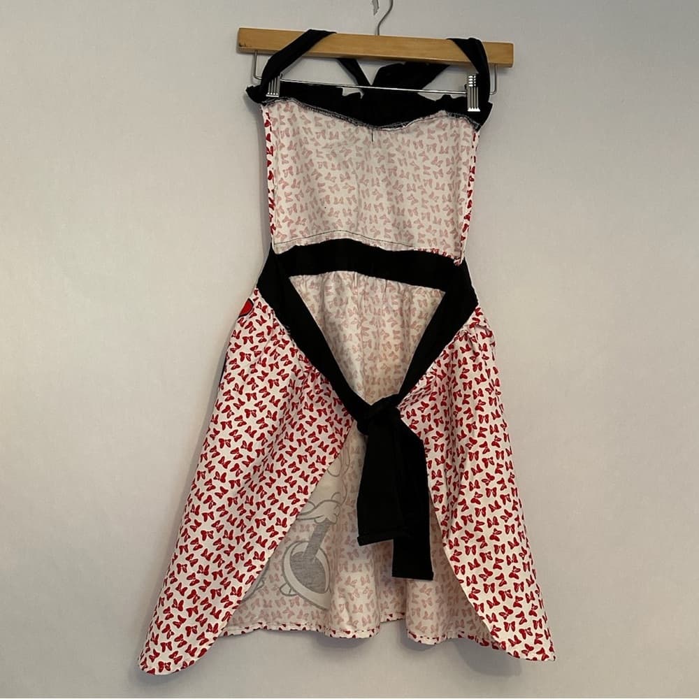 Minnie Mouse Apron Disney Red White Black Tie Top Waist Retro Red Bow Print - Thumbnail 3