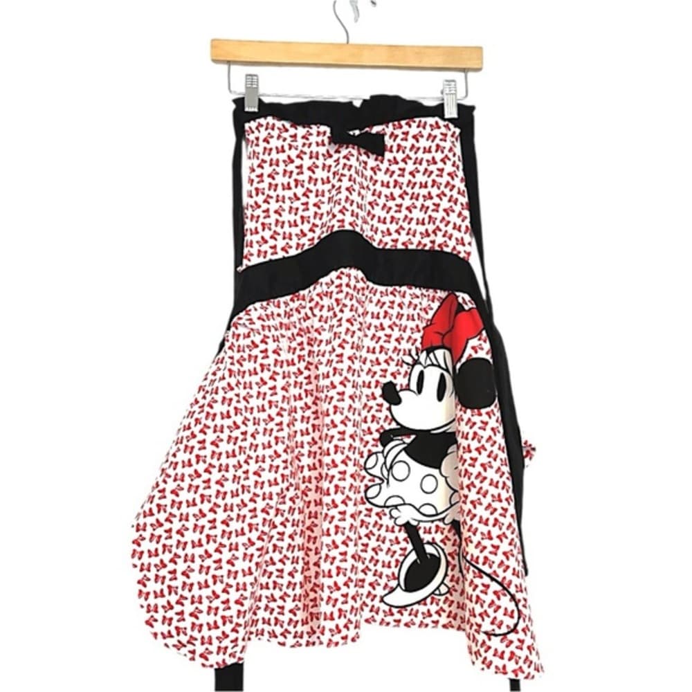 Minnie Mouse Apron Disney Red White Black Tie Top Waist Retro Red Bow Print - Thumbnail 7