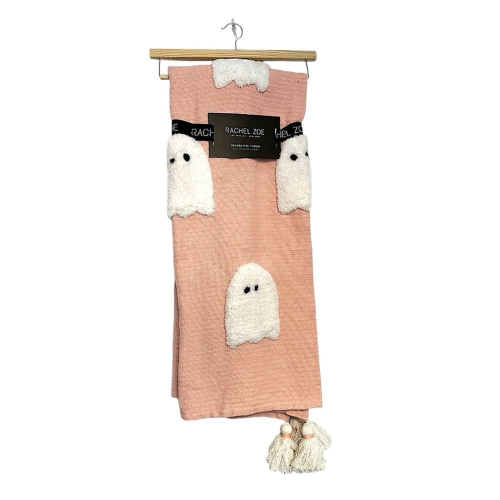 NWT Rachel Zoe Halloween Throw Blanket Tufted Ghosts with Tassel Cottagecore - Thumbnail 5