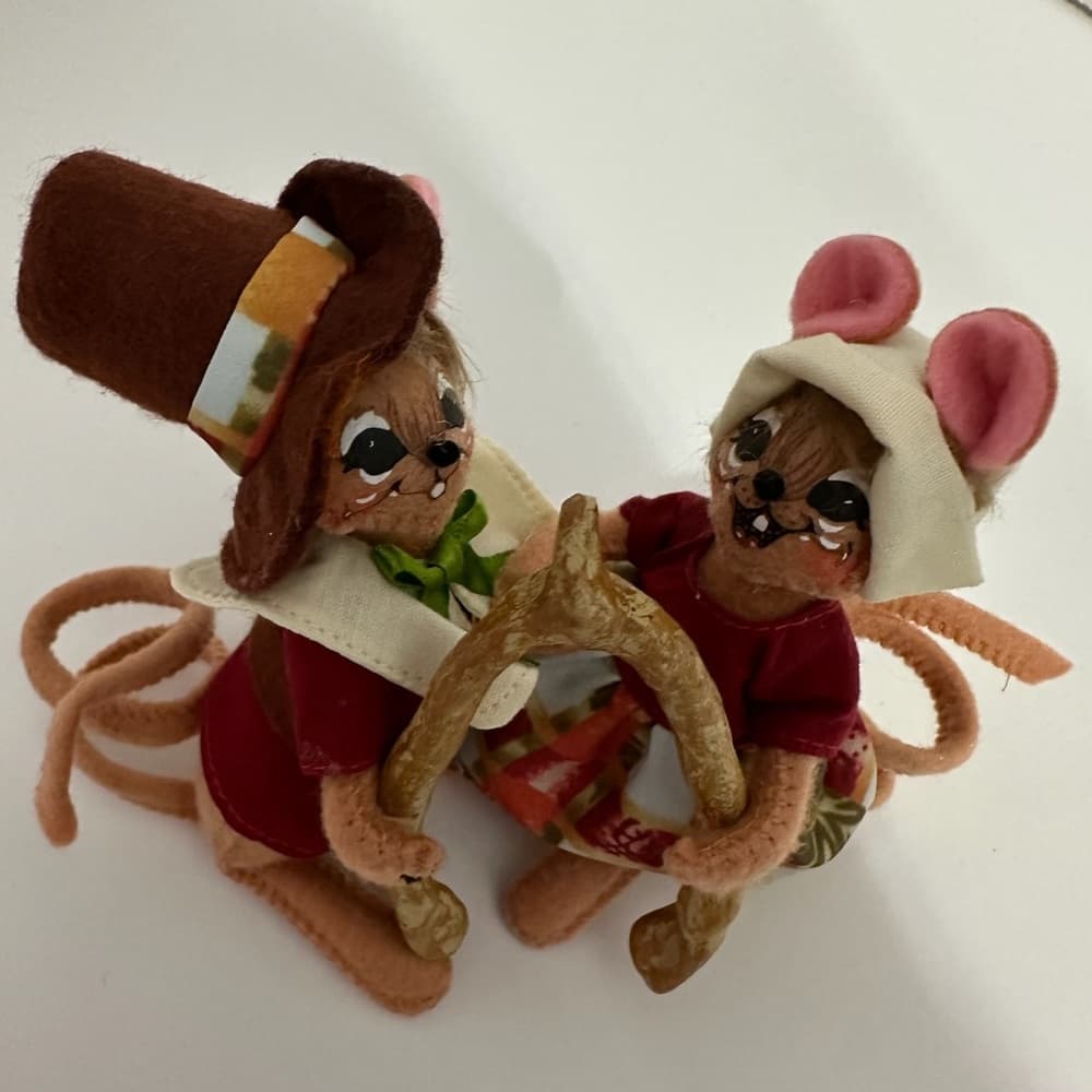 Annalee Wishbone Autumn Harvest Mice Felt Figurines Fall Thanksgiving Decor - Thumbnail 2