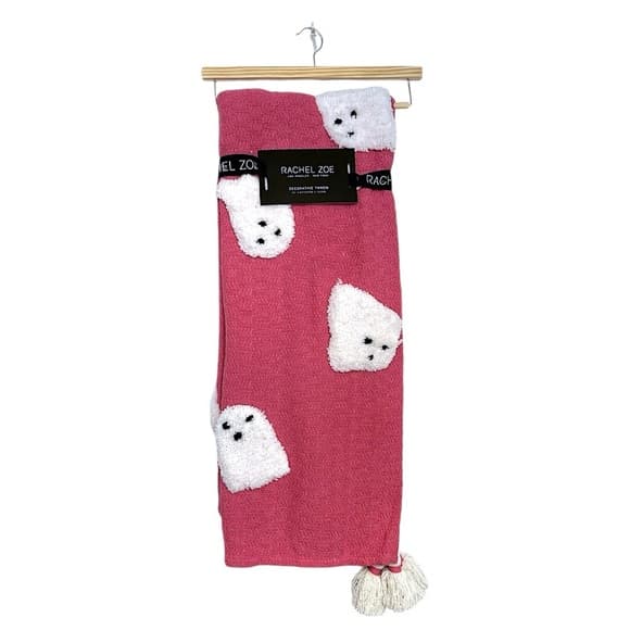 NWT Rachel Zoe Halloween Throw Blanket Pink w Tufted Ghosts Tassel Cottagecore - Thumbnail 6