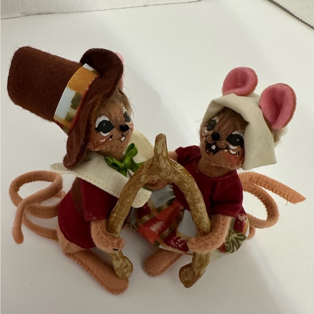 Annalee Wishbone Autumn Harvest Mice Felt Figurines Fall Thanksgiving Decor
