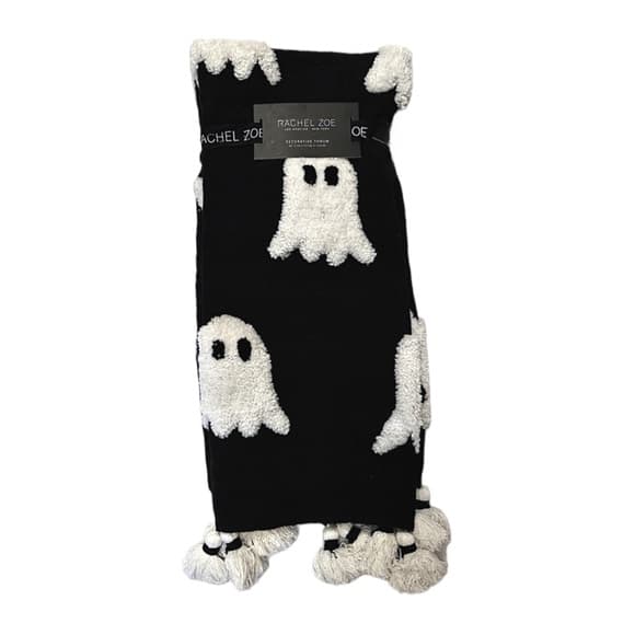 NWT Rachel Zoe Halloween Throw Blanket Black Tufted Ghosts Tassel Cottagecore - Thumbnail 9
