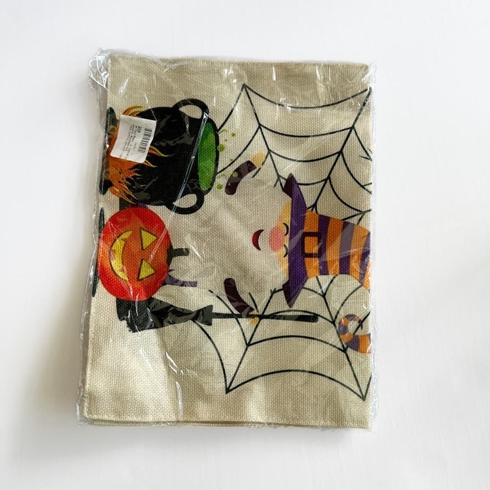 NEW Halloween Spooky Garden Flag Decoration w Wizard Jack-o-lantern Cauldron Web - Thumbnail 3