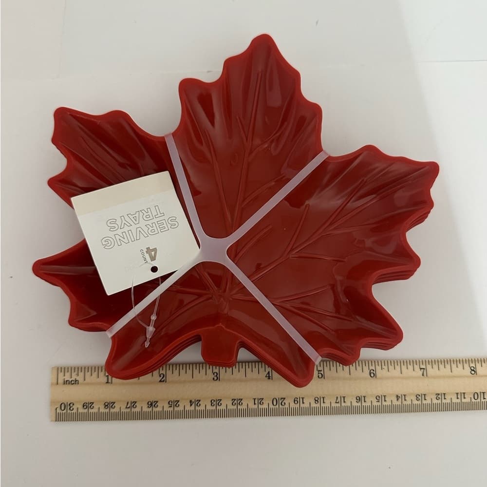 NWT Red Maple Leaf Shaped Serving Trays Set of 4 Autumn Fall Decor - Thumbnail 4