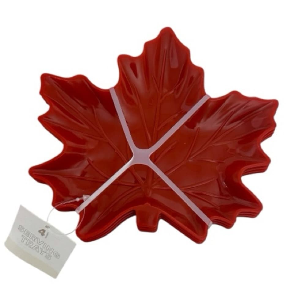 NWT Red Maple Leaf Shaped Serving Trays Set of 4 Autumn Fall Decor - Thumbnail 5