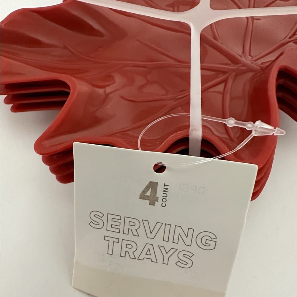 NWT Red Maple Leaf Shaped Serving Trays Set of 4 Autumn Fall Decor - Thumbnail 3