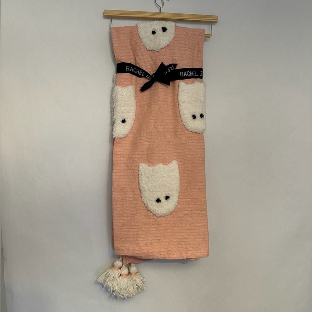 NWT Rachel Zoe Halloween Throw Blanket Tufted Ghosts with Tassel Cottagecore - Thumbnail 2