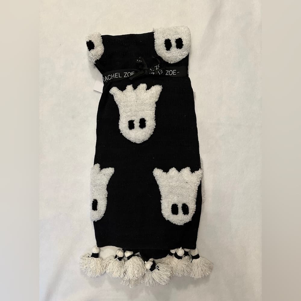 NWT Rachel Zoe Halloween Throw Blanket Black Tufted Ghosts Tassel Cottagecore - Thumbnail 5
