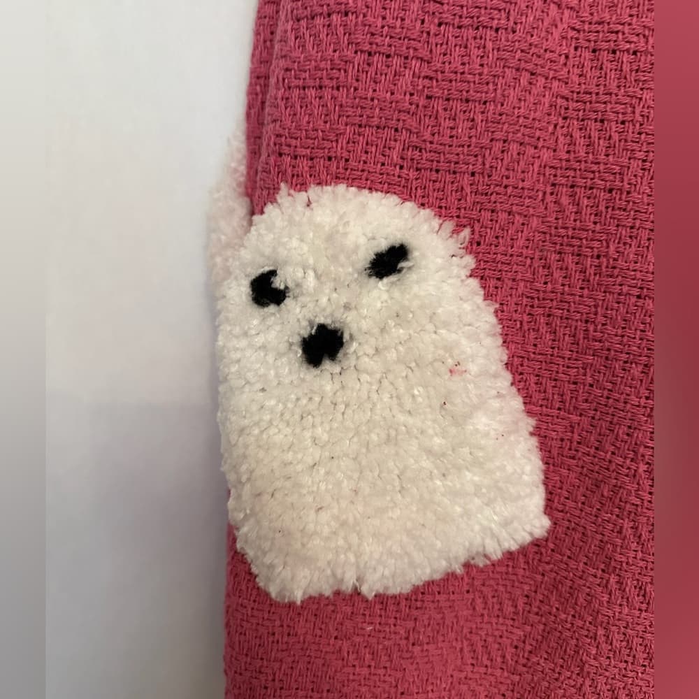 NWT Rachel Zoe Halloween Throw Blanket Pink w Tufted Ghosts Tassel Cottagecore - Thumbnail 4