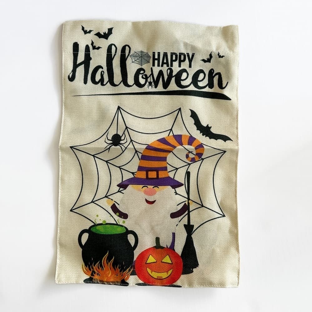 NEW Halloween Spooky Garden Flag Decoration w Wizard Jack-o-lantern Cauldron Web