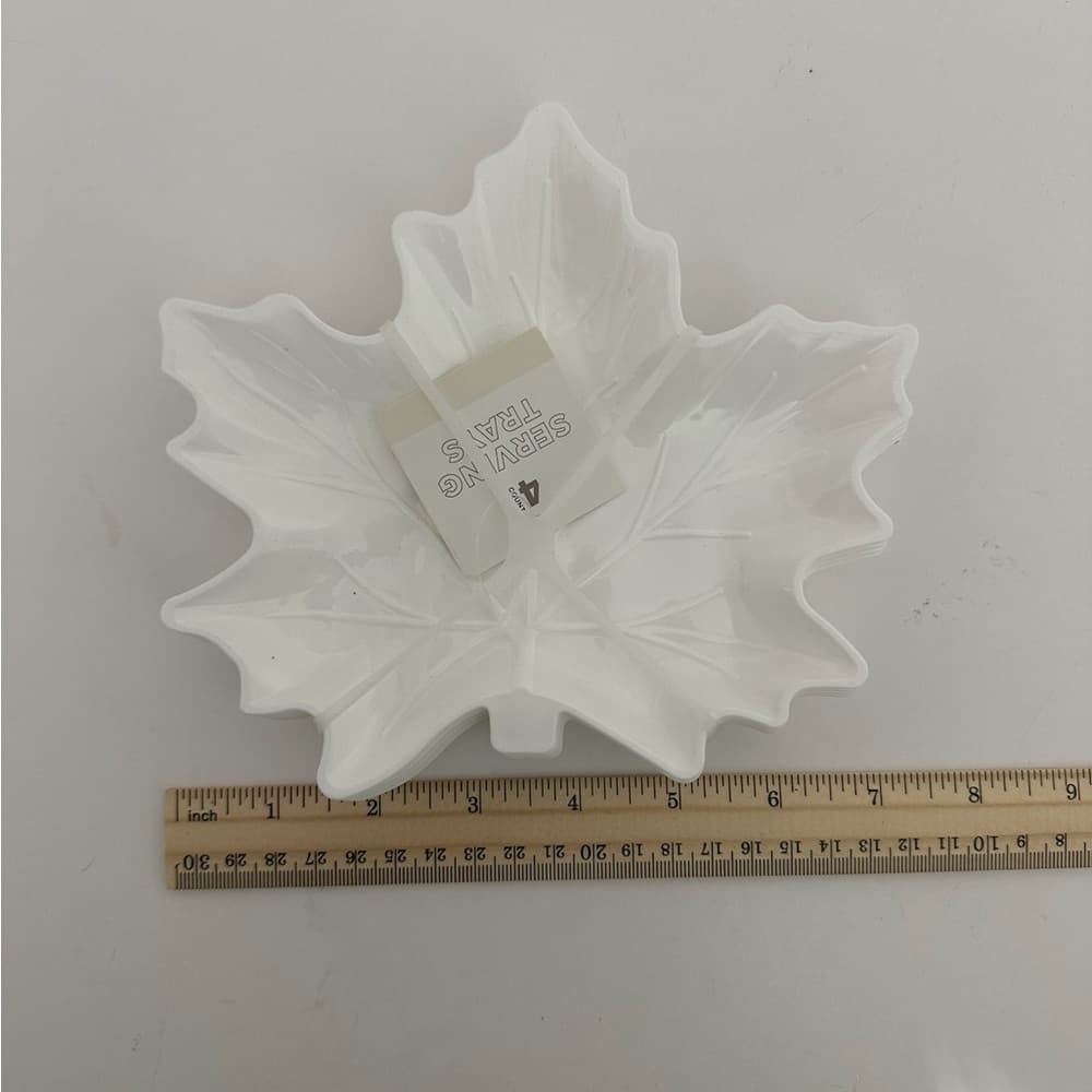 NWT White Maple Leaf Shaped Serving Trays Set of 4 Autumn Fall Decor - Thumbnail 3