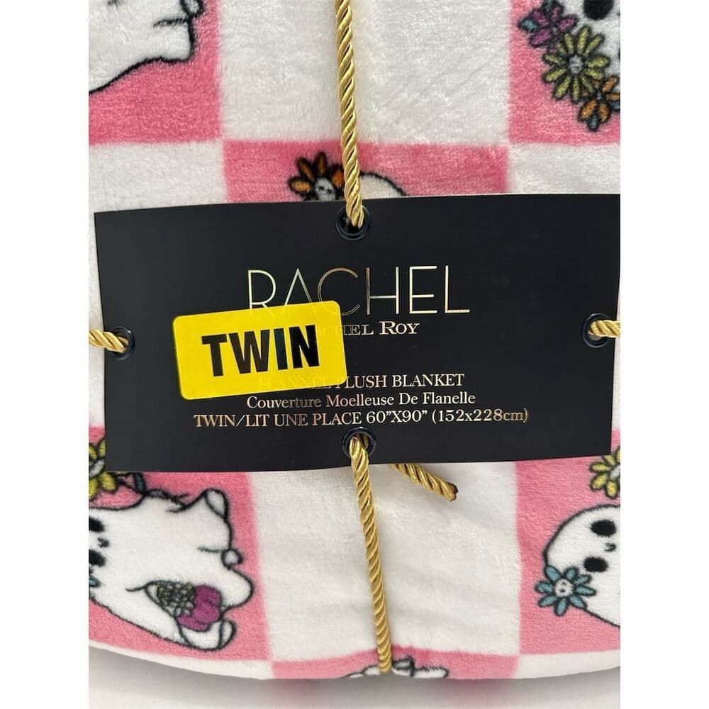 NWT Rachel Roy Pink White Square Ghost Halloween Twin Decorative Throw Blanket - Thumbnail 2