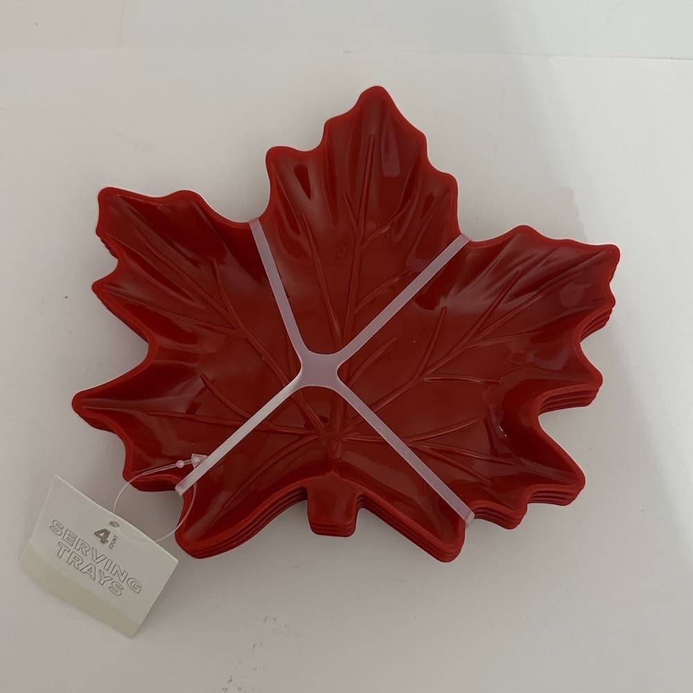 NWT Red Maple Leaf Shaped Serving Trays Set of 4 Autumn Fall Decor - Thumbnail 2