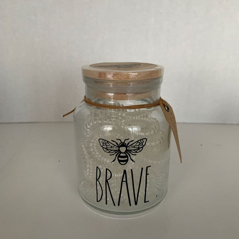 NWT Rae Dunn Bee Brave Jar Glass Canister with 25 Count Spiral Hair Ties - Thumbnail 2